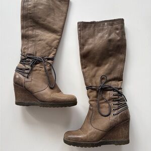 Brown Leather Wedge Boots